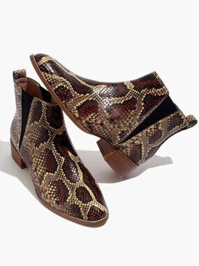Madewell Snake Ankle Boots Size 7 Genuine Leather Carina Chelsea Slip On Booties